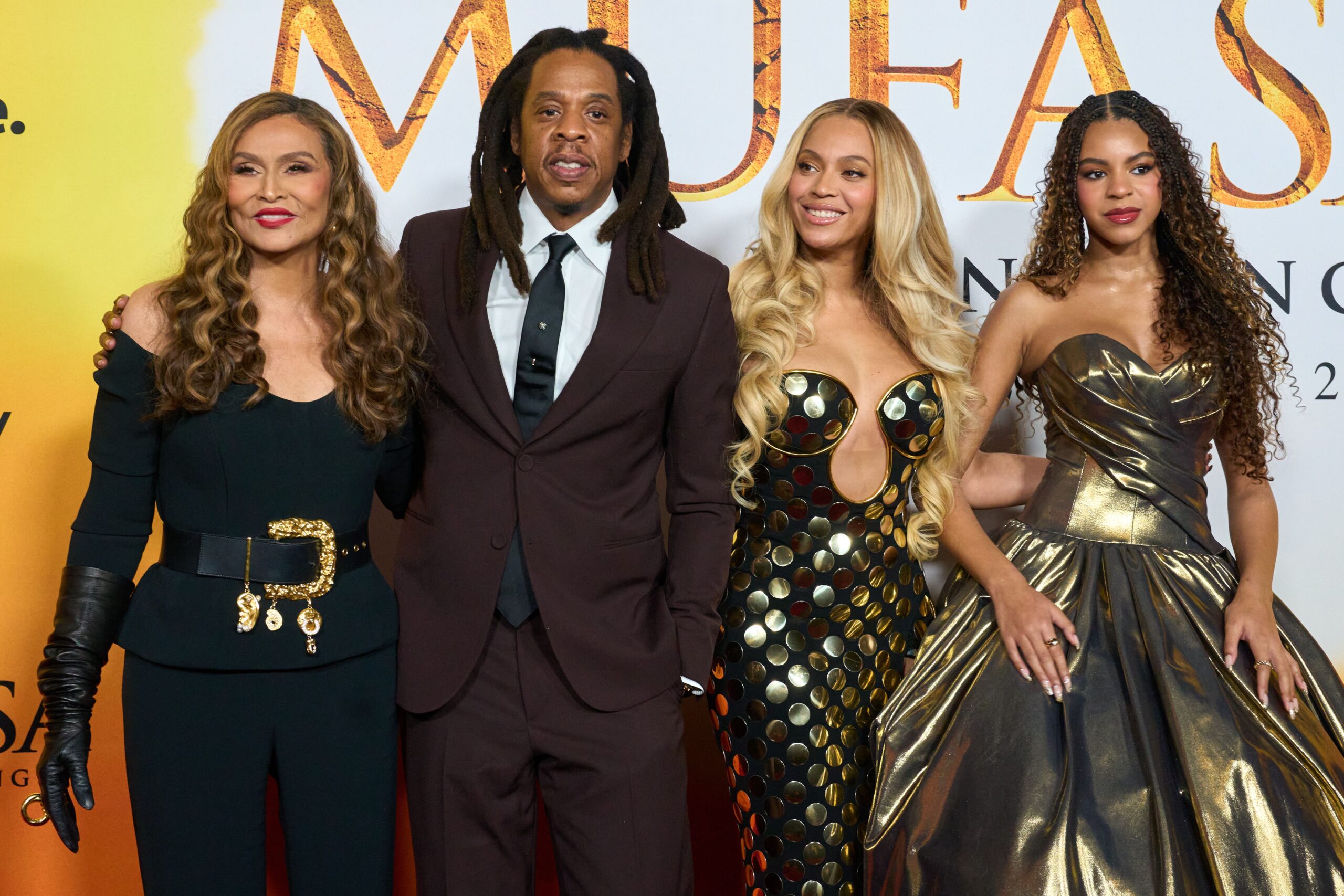 Tina Knowles, Beyoncé, Jay-Z and Blue Ivy at the "Mufasa" premiere.