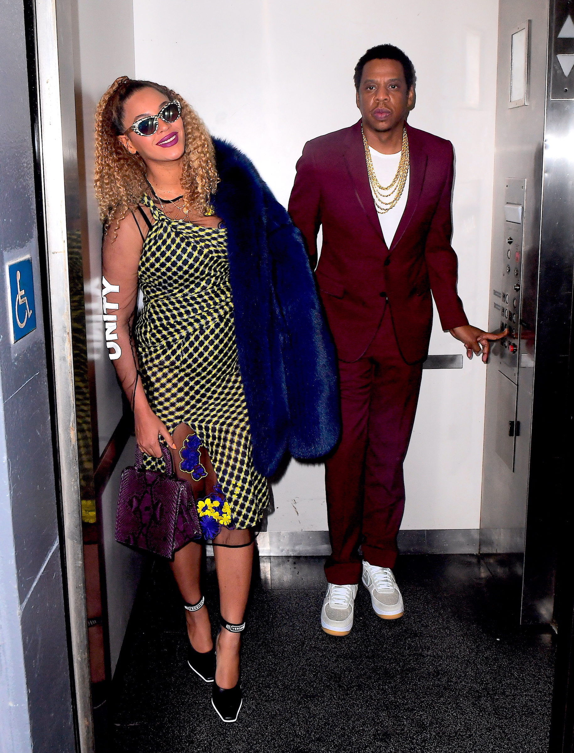 Beyoncé and Jay-Z in an elevator.