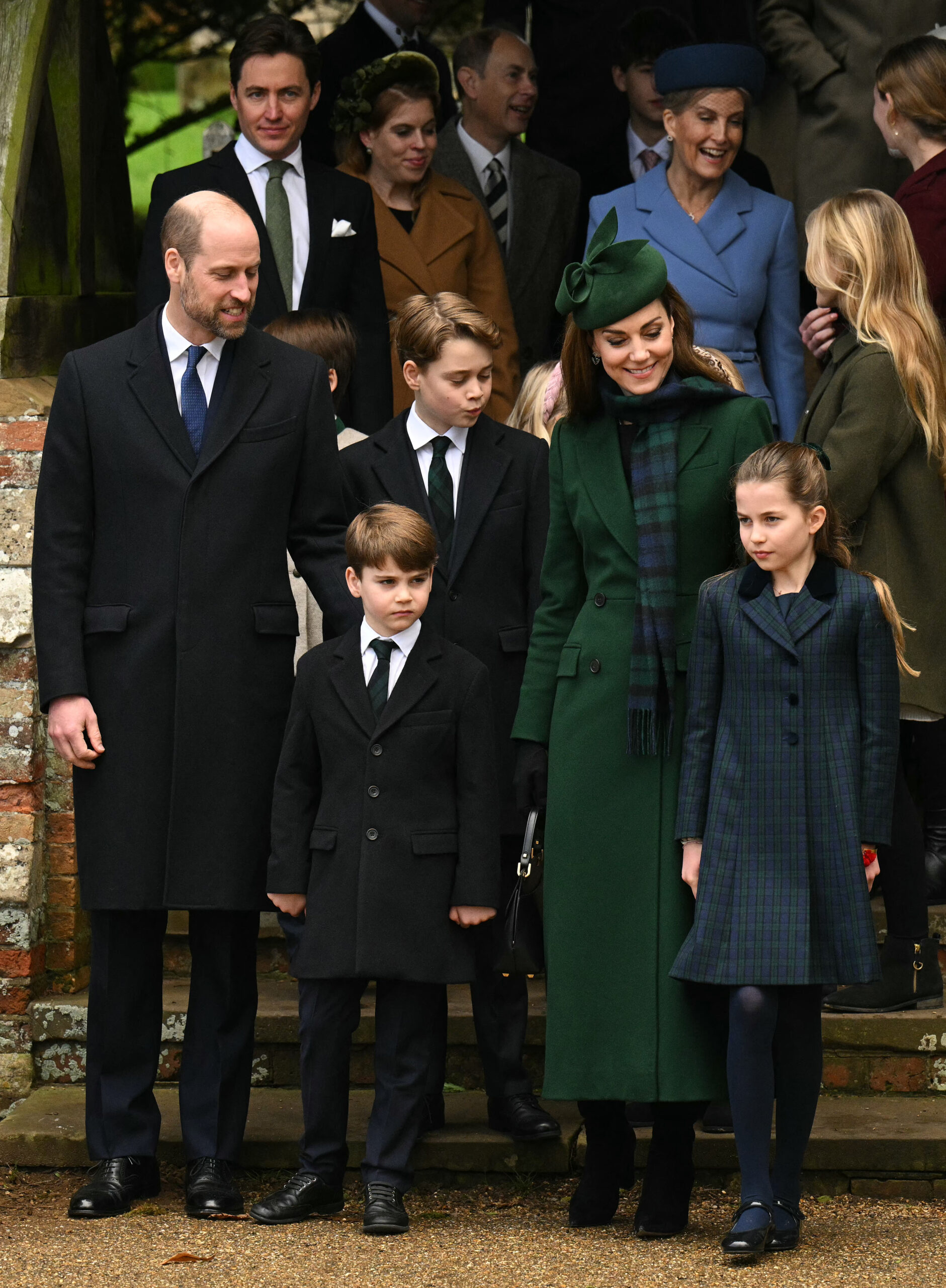 Kate Middleton, Prince William, Prince George, Princess Charlotte and Prince Louis at the Church of St. Mary Magdalene in Norfolk, England on Wednesday, Dec. 25.