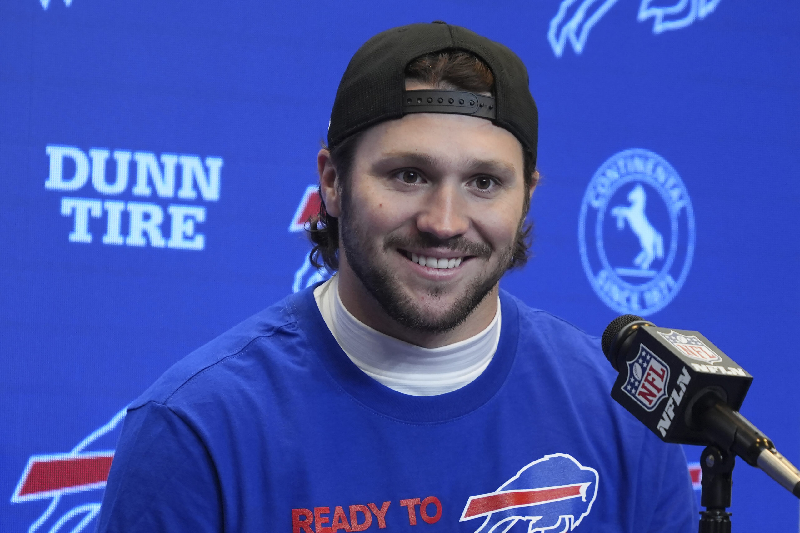 Josh Allen at an NFL news conference in December 2024