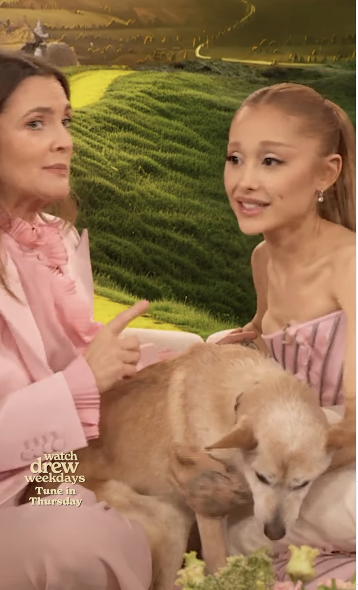 Drew Barrymore and Ariana Grande on "The Drew Barrymore Show" in December 2024