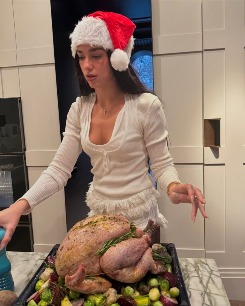 Dua Lipa cooking a turkey