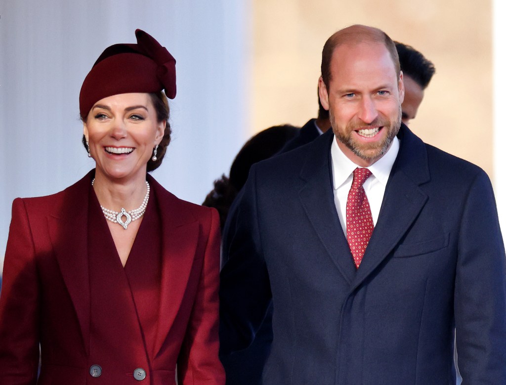 Prince William and Kate Middleton attend the Ceremonial Welcome, at Horse Guards Parade, for the The Amir of the State of Qatar on day one of his State Visit to the United Kingdom on Dec. 3, 2024.