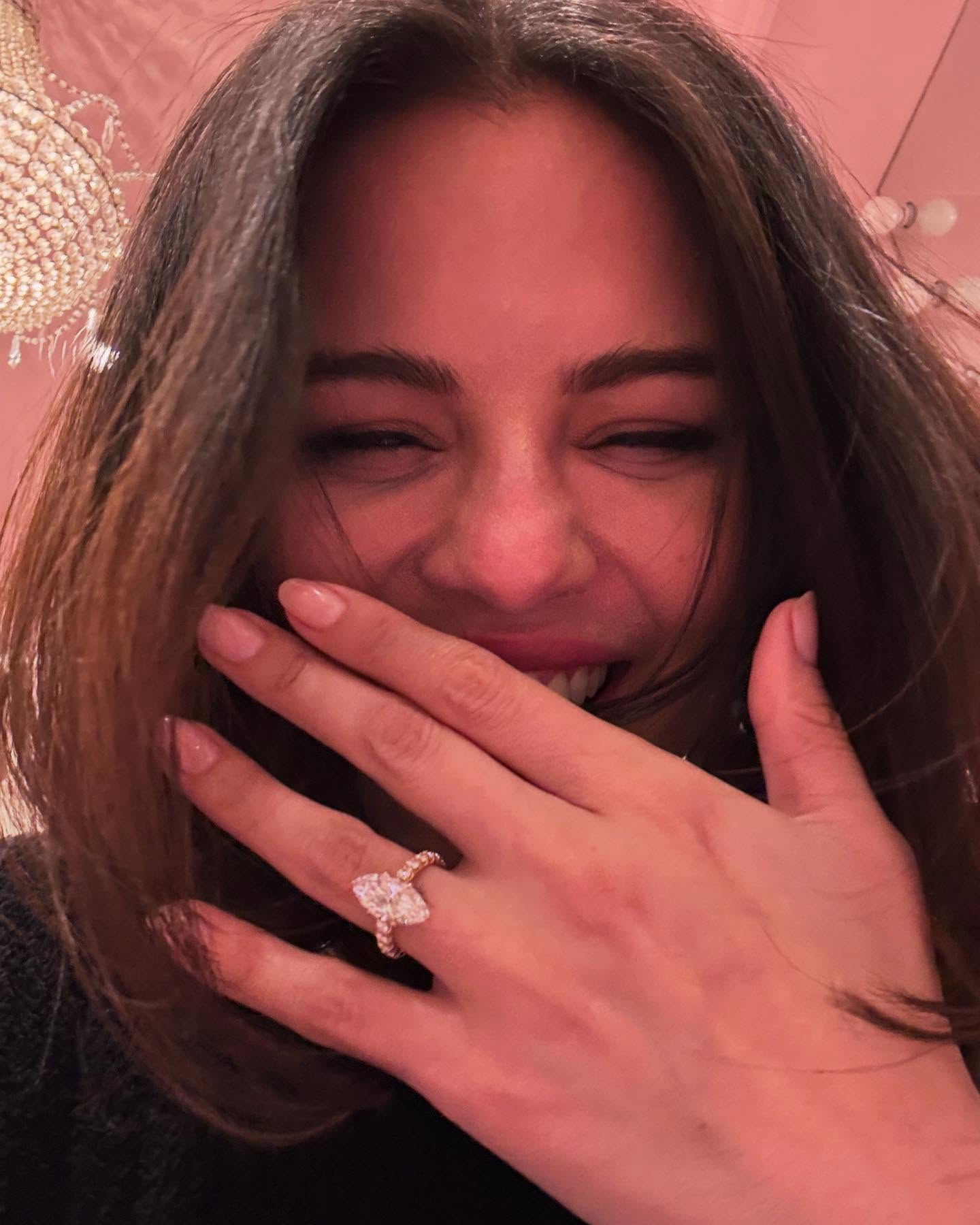 A selfie of Selena Gomez with her engagement ring