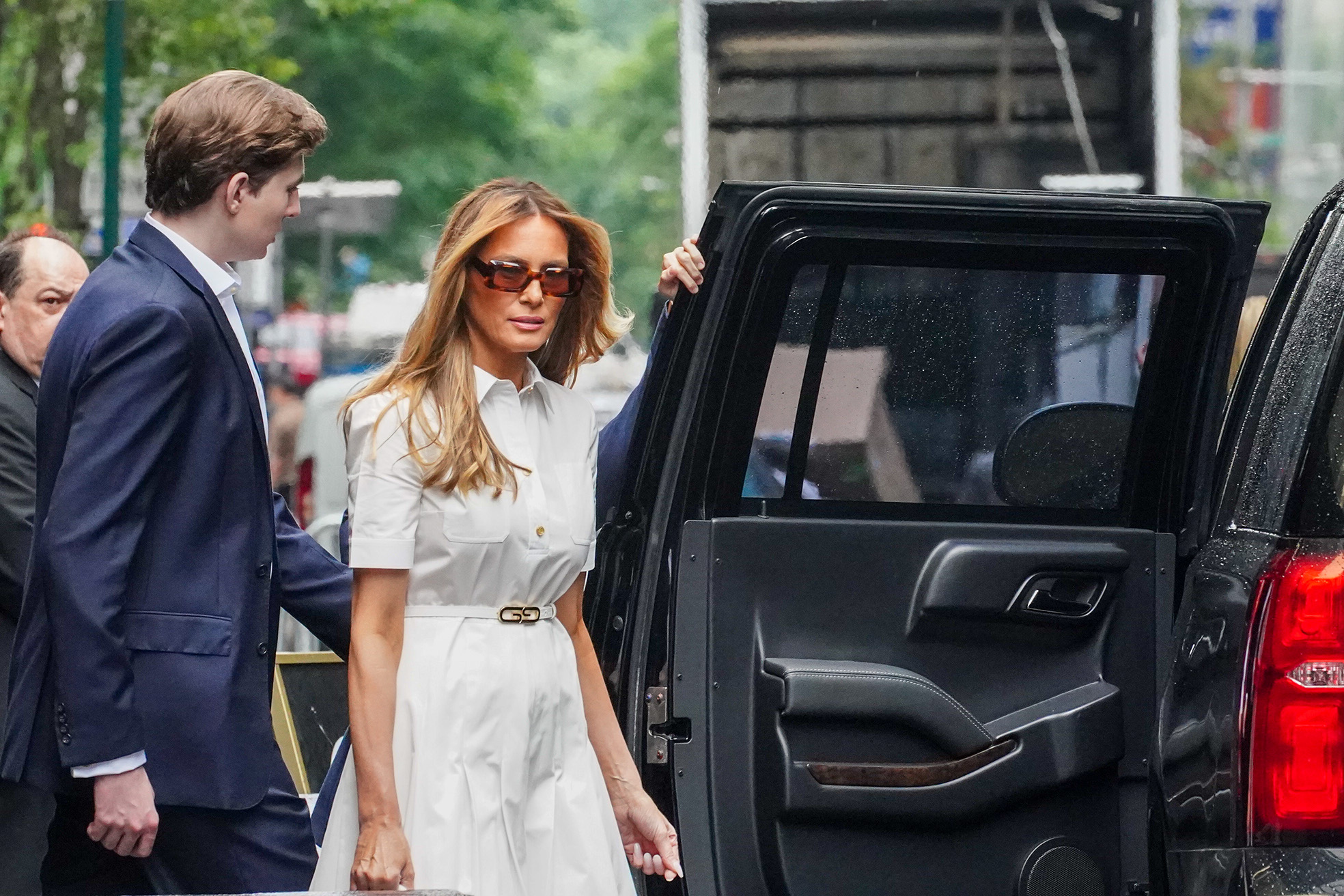 Melania Trump and Barron leaving Trump Tower.