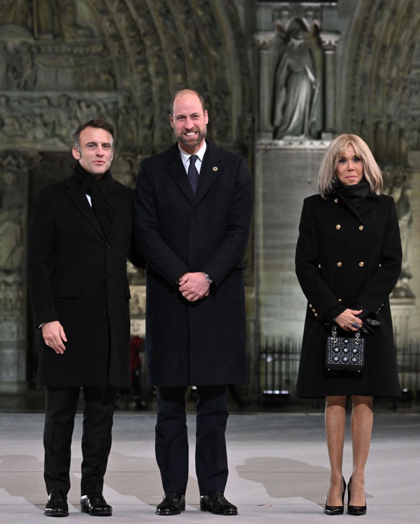 Prince William and Brigitte Macron attend the welcome ceremony at official reopening ceremony of Notre-Dame Cathedral in Paris, France on December 7, 2024.