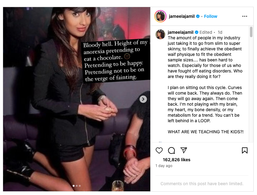 Jameela Jamil Instagram post slamming Ozempic