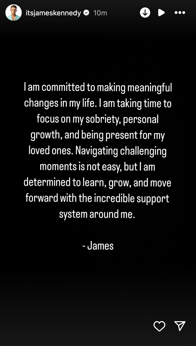 James Kennedy's Instagram Story statement after his domestic violence arrest