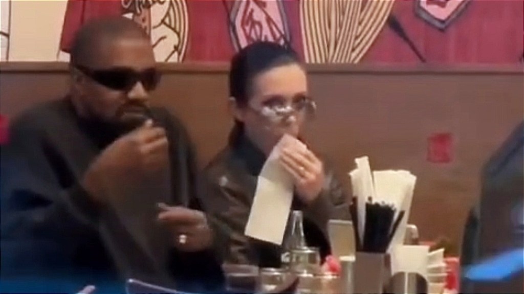 Kanye West and Bianca Censori at a restaurant in Tokyo