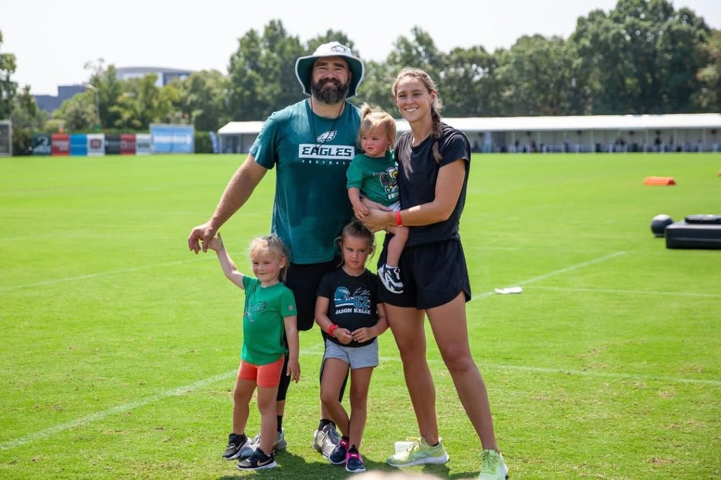 Jason Kelce, wife Kylie Kelce, along with their three daughters: Wyatt, Elliotte, and Bennett.