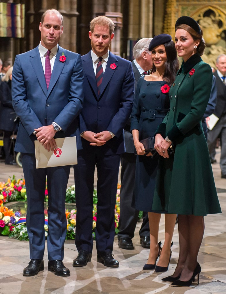 Prince Harry, Meghan Markle, Prince William and Kate Middleton in 2018.