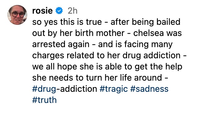 Rosie O'Donnell's post about her daughter's arrest.