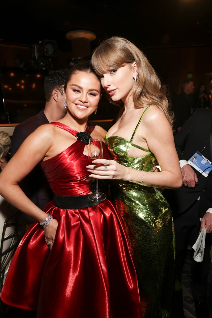 Taylor Swift and Selena Gomez at January 2024 Golden Globes