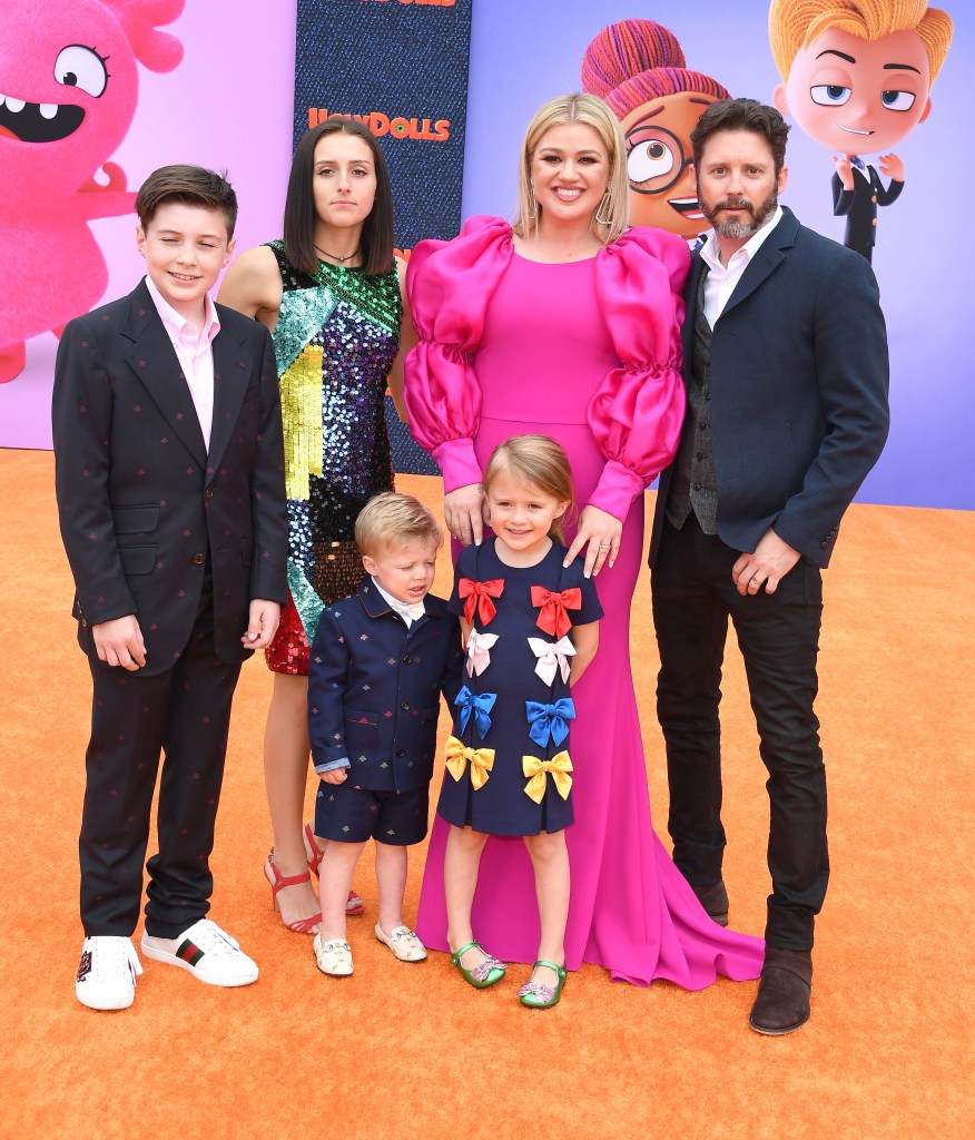 Kelly Clarkson and Brandon Blackstock and kids at April 2019 "UglyDolls" premiere