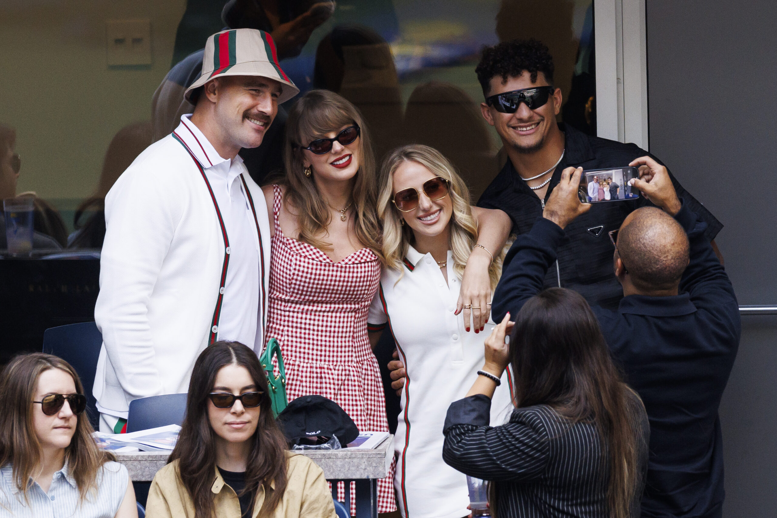 Patrick, Brittany Mahomes and Taylor Swift and Travis Kelce.