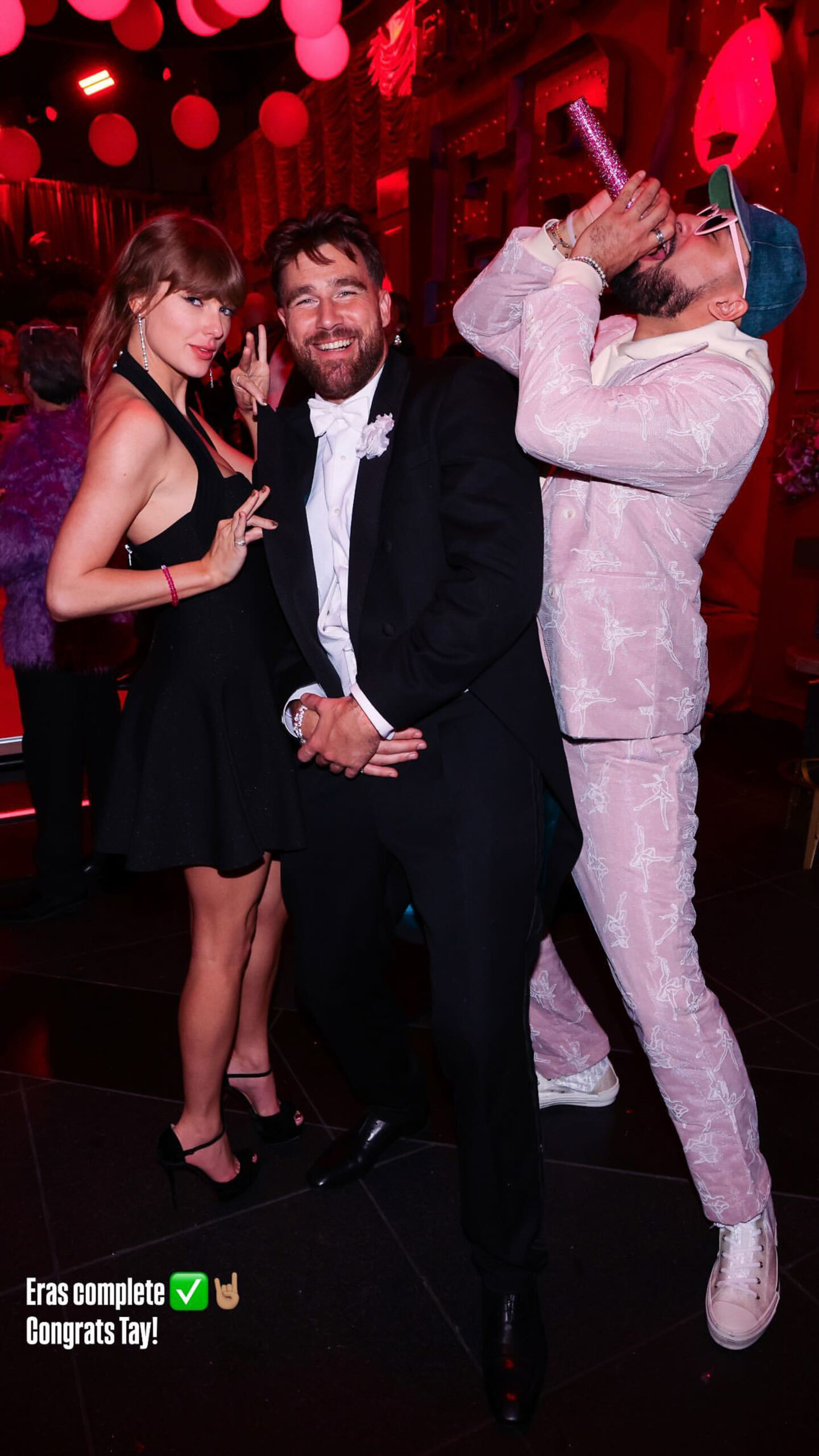 Taylor Swift, Travis Kelce and Ross Travis at the Eras Tour wrap party.