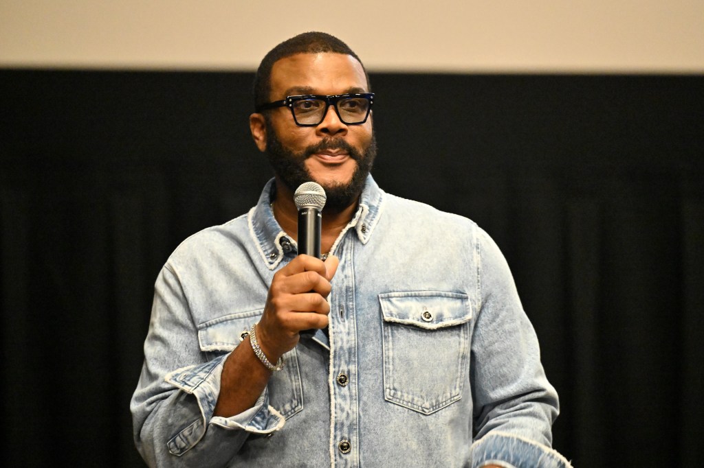 Tyler Perry speaks onstage during the Beauty in Black Special Screening at IPIC Atlanta on Oct. 21, 2024 in Atlanta.