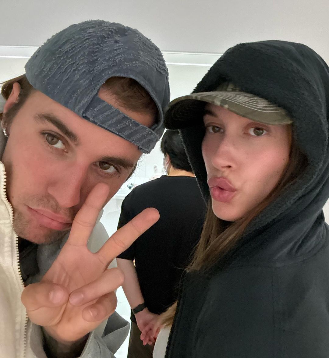 A selfie of Justin Bieber and Hailey Bieber