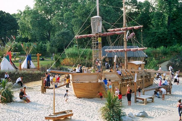 Photo of the Diana, Princess of Wales Memorial Playground in Kensington Gardens, shortly after opening in 2000