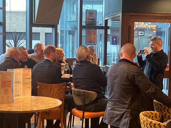 The Prince of Wales meeting Aston Villa supporters in a Wetherspoons pub in the centre of Birmingham ahead of an away match at Everton. The Prince spe