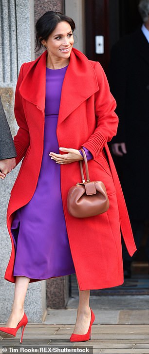 Meghan was six months pregnant with her son Archie when she first wore this purple Babaton dress