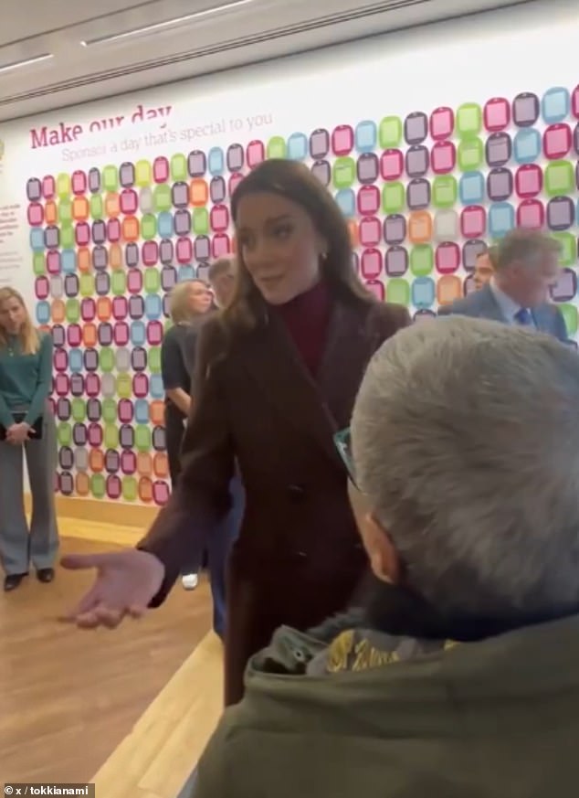 The woman could be heard thanking the future queen for 'all her support' to the patients, the hospital and its staff