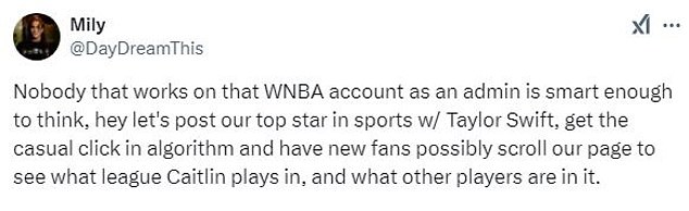 A WNBA fan was unhappy that the league hasn't tried to capitalize on Clark with Swift