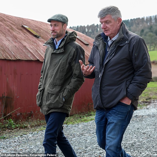 Pictured: the Prince of Wales tours Lower Blakemere Farm in Hereford with its owner Phil, who runs the business with his wife Heather