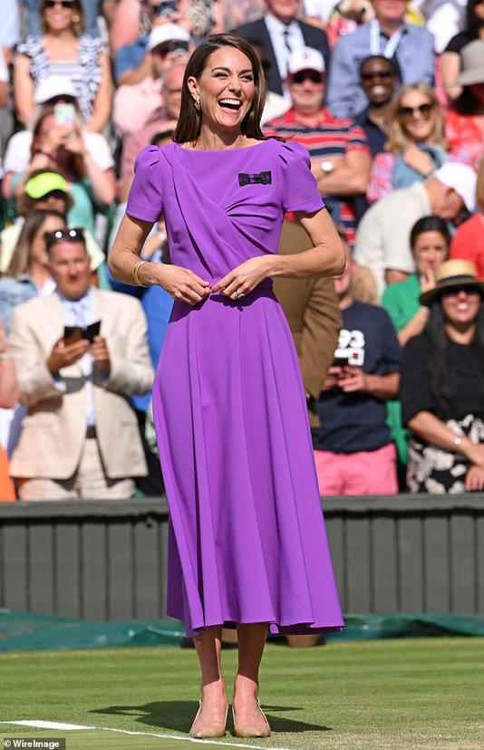 Kate on Centre Court last June to present the trophy to the winner of the men's singles final at Wimbledon