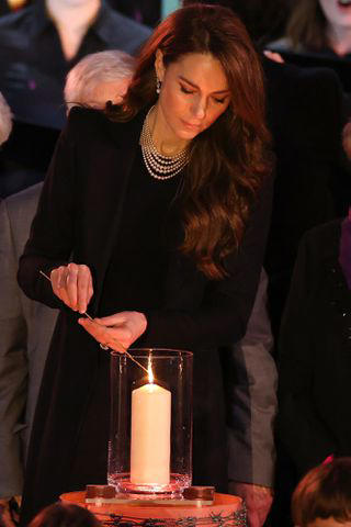 Dan Kitwood/Getty Kate Middleton at a ceremony commemorating Holocaust Memorial Day and the 80th anniversary of the liberation of Auschwitz-Birkenau on Jan. 27, 2025 in London.