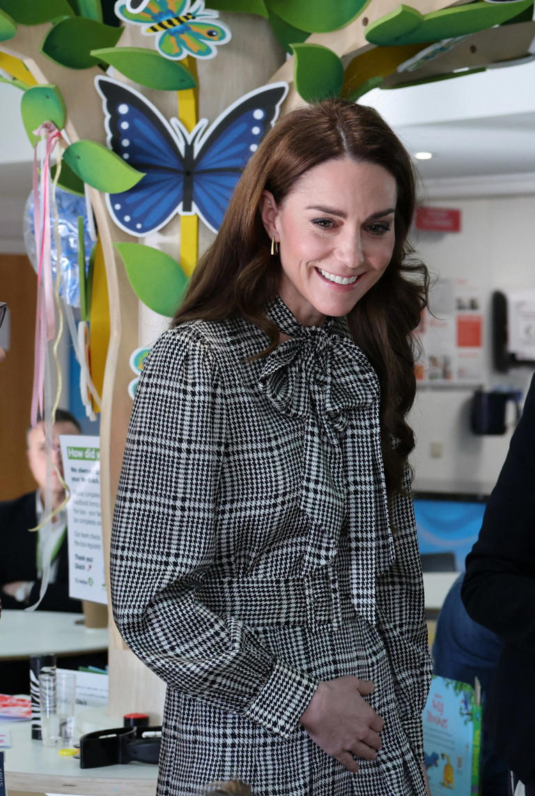 Middleton wore a black and white houndstooth closet staple. POOL/AFP via Getty Images