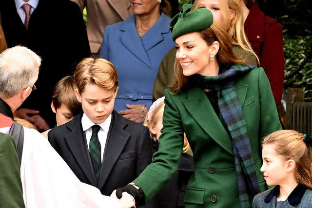 Jordan Peck/Getty Prince George of Wales, Princess Catherine, Princess of Wales and Princess Charlotte of Wales attend the 2024 Christmas Morning Service at St Mary Magdalene Church on Dec. 25, 2024 in Sandringham, Norfolk