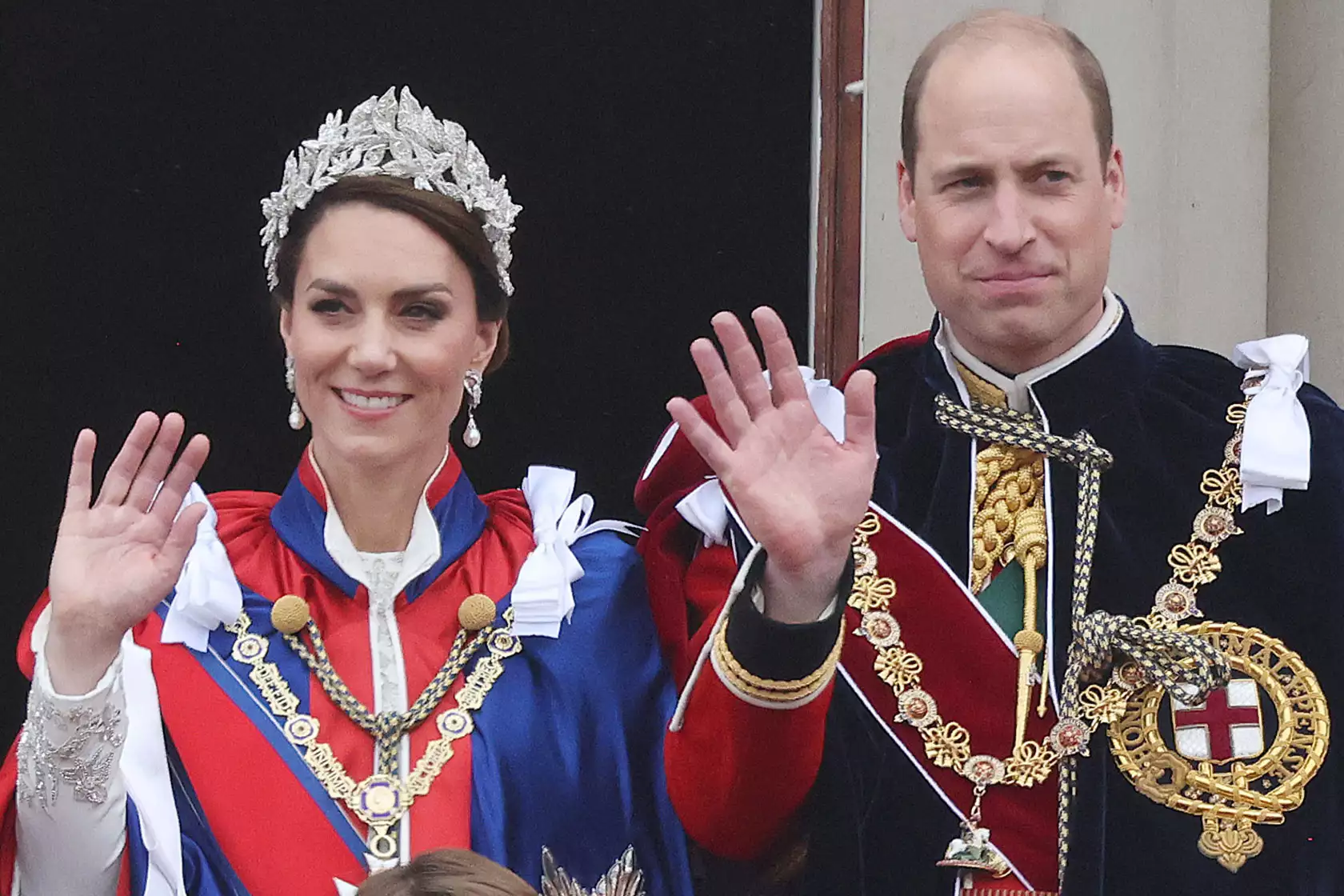 LONDON, ENGLAND - MAY 06: (L-R) Sophie, Duchess of Edinburgh, Princess Charlotte of Wales, Catherine, Princess of Wales, Prince Louis of Wales, Prince William, Prince of Wales on Buckingham Palace balcony during the Coronation of King Charles III and Queen Camilla on May 06, 2023 in London, England. The Coronation of Charles III and his wife, Camilla, as King and Queen of the United Kingdom of Great Britain and Northern Ireland, and the other Commonwealth realms takes place at Westminster Abbey today. Charles acceded to the throne on 8 September 2022, upon the death of his mother, Elizabeth II. (Photo by Neil Mockford/Getty Images)