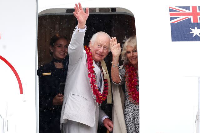 Chris Jackson - Pool/Getty  King Charles and Queen Camilla leave Apia, Samoa on Oct. 26, 2024.