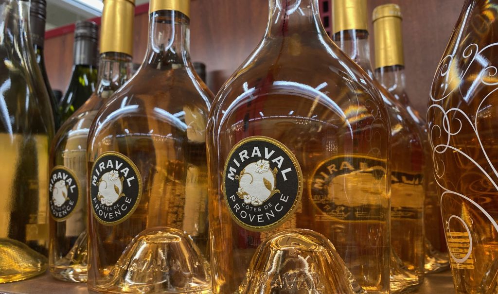 Bottles of Chateau Miraval Cotes de Provence rose wine