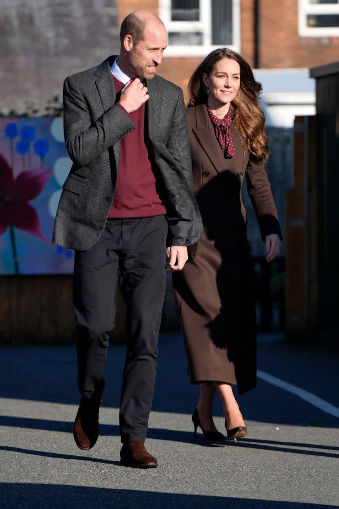 britains prince william, prince of wales l and britains catherine, princess of wales walk during a visit to southport community centre in southport, north west england on october 10, 2024, where they met rescue workers and the families of those caught up in the southport knife attack earlier this year