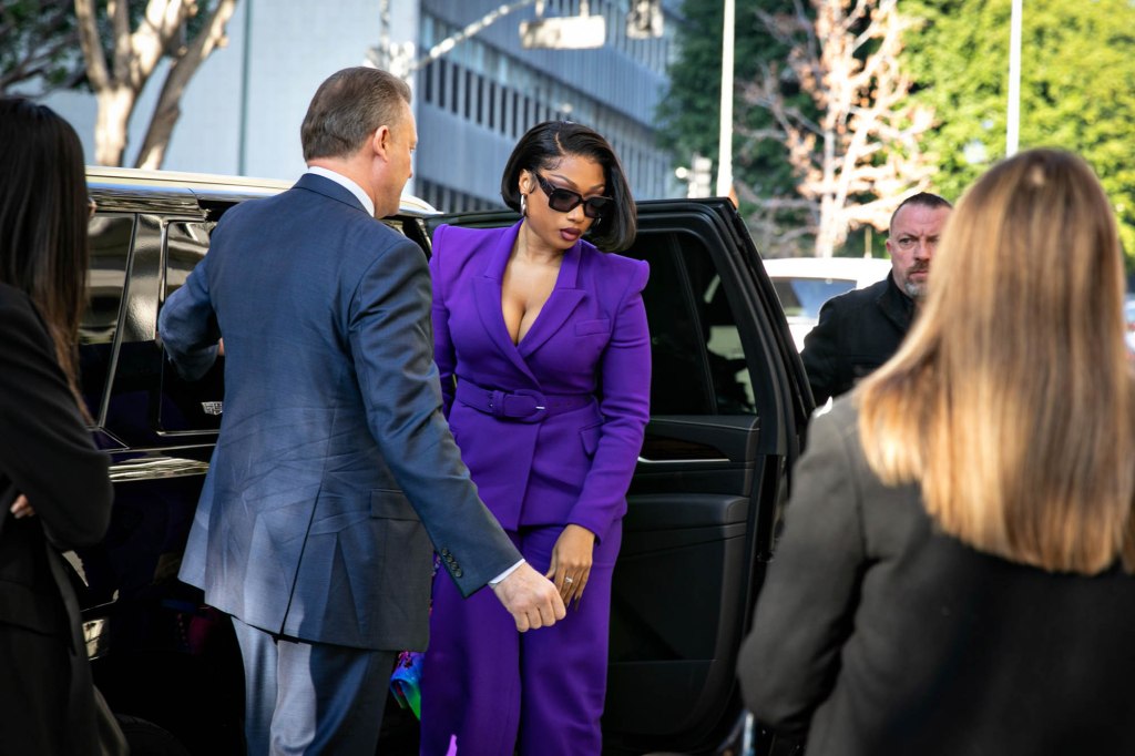 Megan Thee Stallion whose legal name is Megan Pete arrives at court to testify in the trial of Rapper Tory Lanez for allegedly shooting her on Tuesday, Dec. 13, 2022 in Los Angeles.