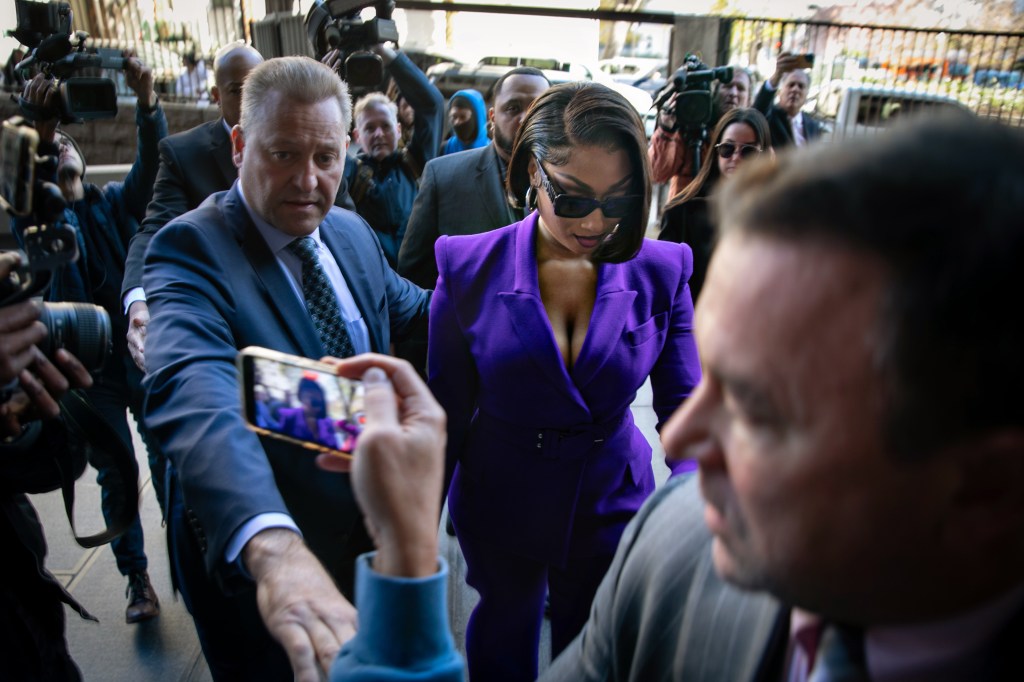 Megan Thee Stallion whose legal name is Megan Pete arrives at court to testify in the trial of Rapper Tory Lanez for allegedly shooting her on Tuesday, Dec. 13, 2022 in Los Angeles.