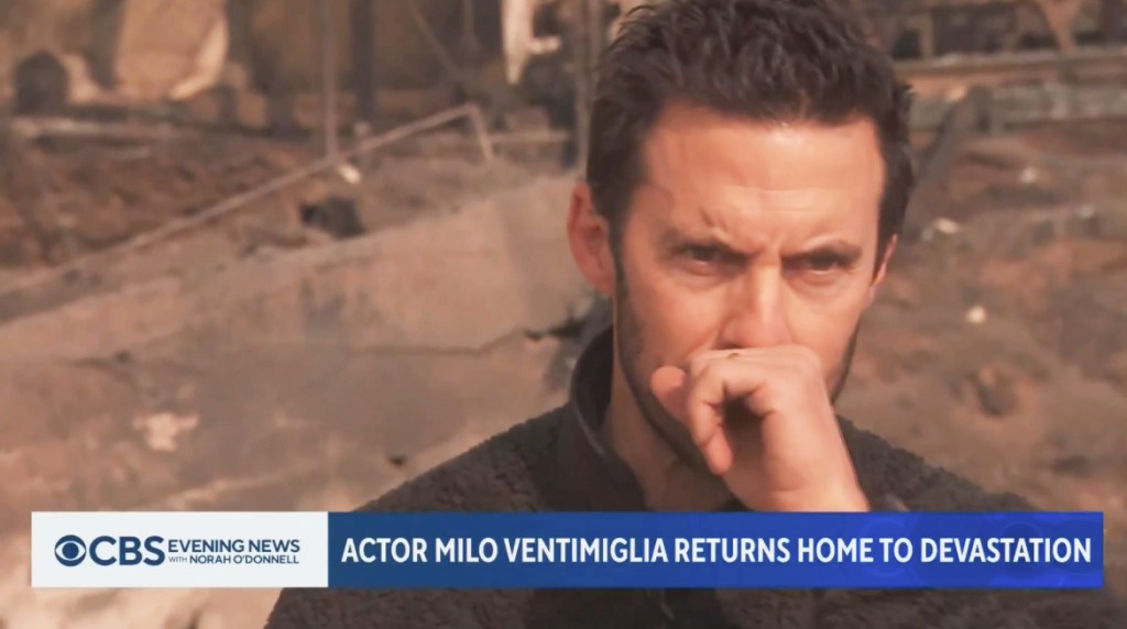 Milo Ventimiglia visits the remains of his Malibu home, which burned down in the Palisades Fire.