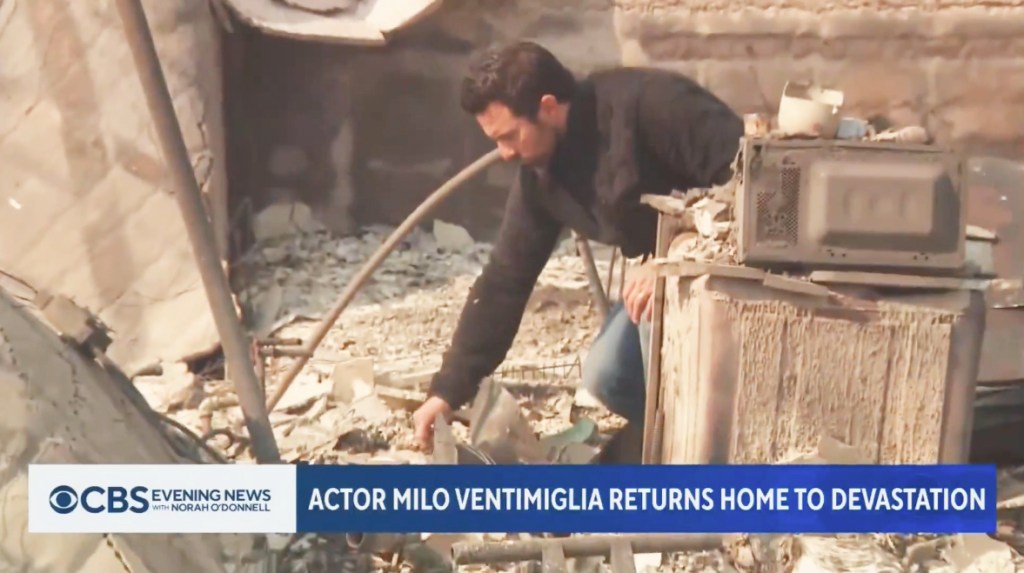 Milo Ventimiglia visits the remains of his Malibu home, which burned down in the Palisades Fire.