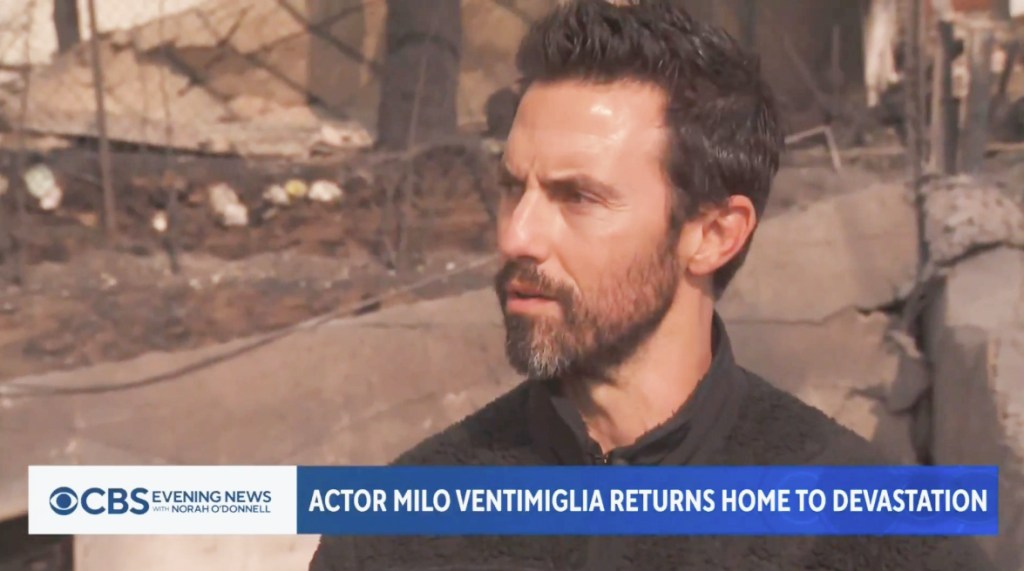 Milo Ventimiglia visits the remains of his Malibu home, which burned down in the Palisades Fire.