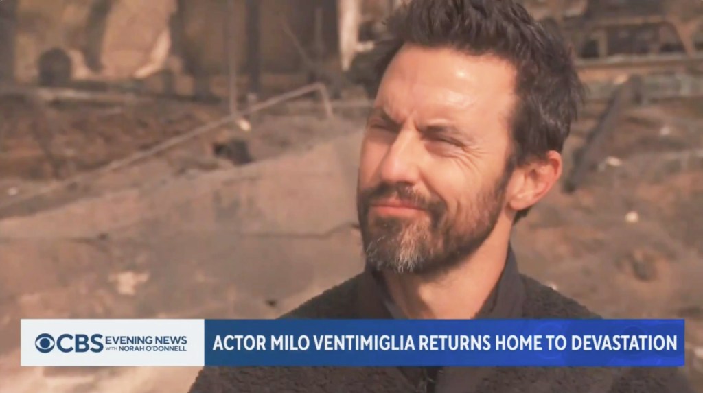 Milo Ventimiglia visits the remains of his Malibu home, which burned down in the Palisades Fire.