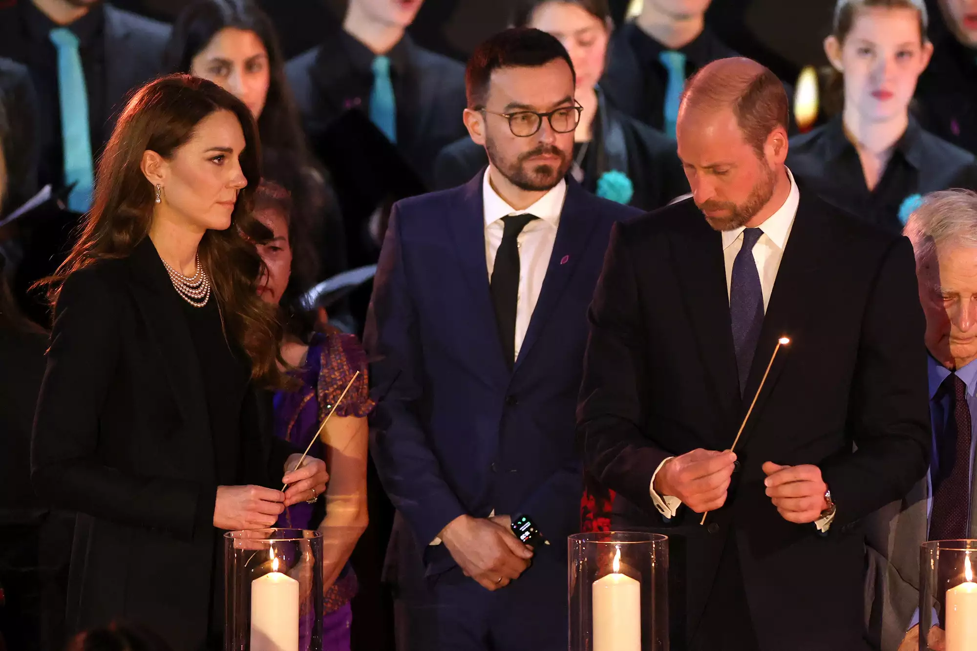 Catherine, Princess of Wales and Prince William, Prince of Wales light candles during a ceremony commemorating Holocaust Memorial Day on January 27, 2025 in London, England. Prime Minister Keir Starmer and Prince William were among the British officials and celebrities who marked Holocaust Memorial Day and the 80th anniversary of the liberation of Auschwitz-Birkenau during World War II.