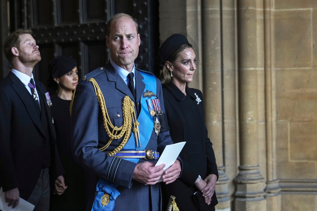 Prince William and Kate Middleton with Prince Harry and Meghan Markle in 2022.