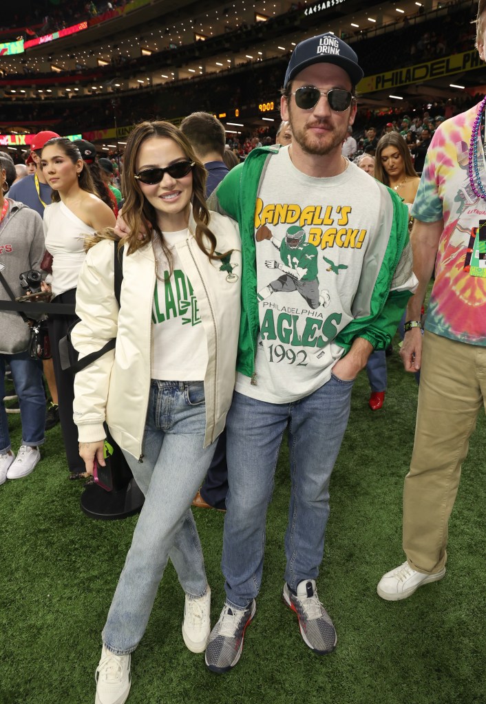 Keleigh Sperry and Miles Teller attend Superbowl LIX