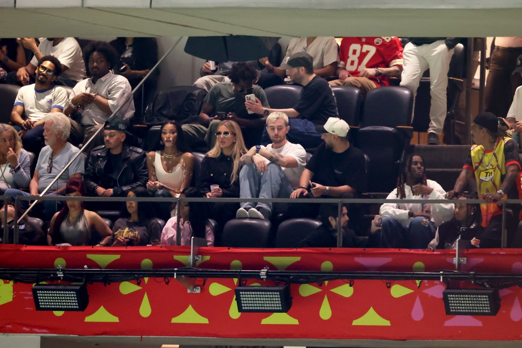 Kaytranada, Von Ford, Evan Ross, Winnie Harlow, Ellie Goulding and Tyga in a box at the super bowl