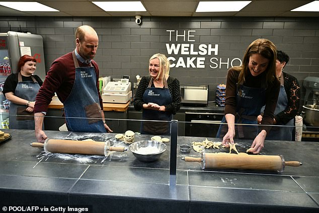 Both William and his wife beamed as they got stuck into learning how to make the traditional Welsh cakes