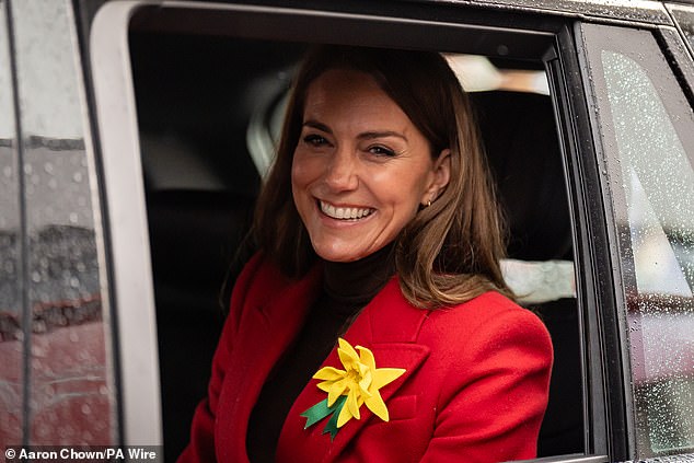 The Princess of Wales pictured departing after her visit to Pontypridd Market with William this afternoon