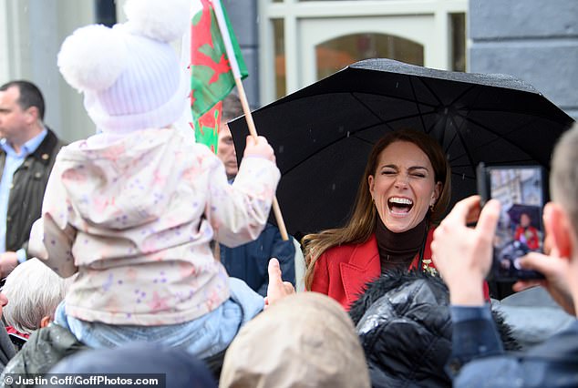 Kate laughed out loud, appearing in high spirits, as she and her husband made a visit to Wales today