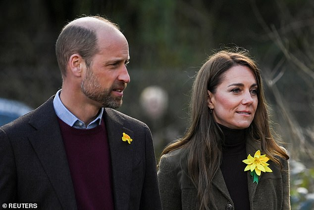 William and Kate both sported daffodils as they made two engagements in Wales this afternoon